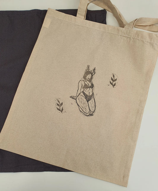 Hand Printed Goth Girl Tote Bag