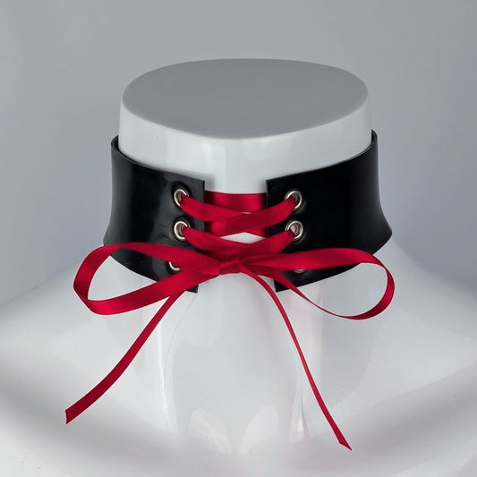 Black Latex Lace-Up Choker with Heart Poppers - Made to Order